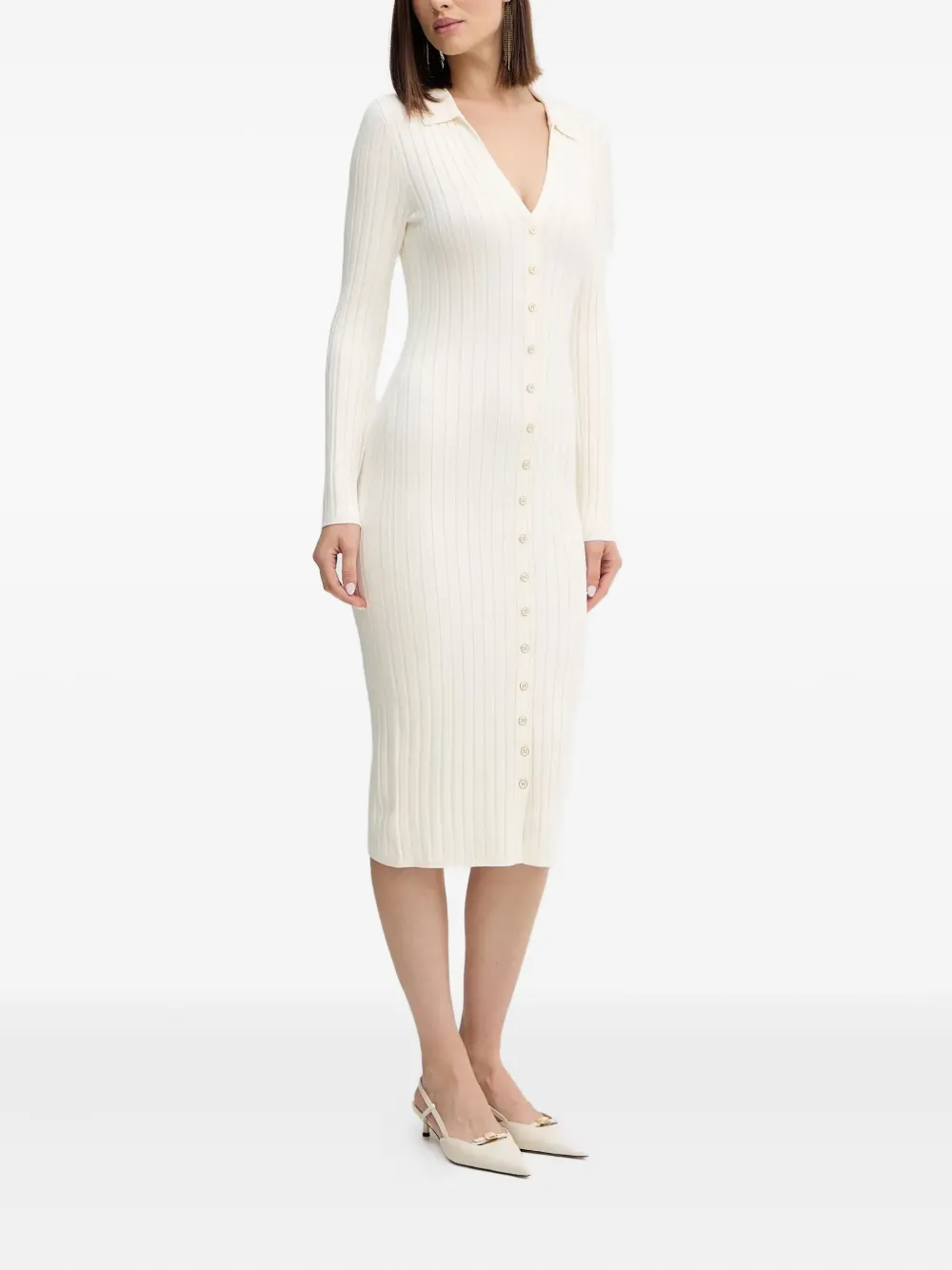 GUESS USA Ribgebreide midi-jurk Beige