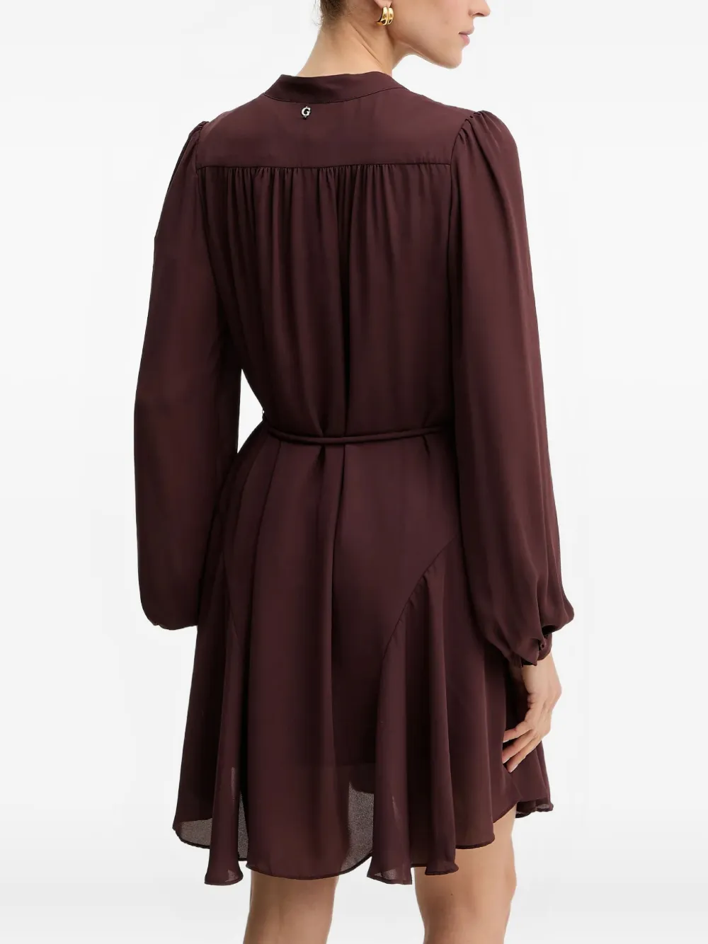 Guess Usa V-neck Flounced Mini Dress In Brown