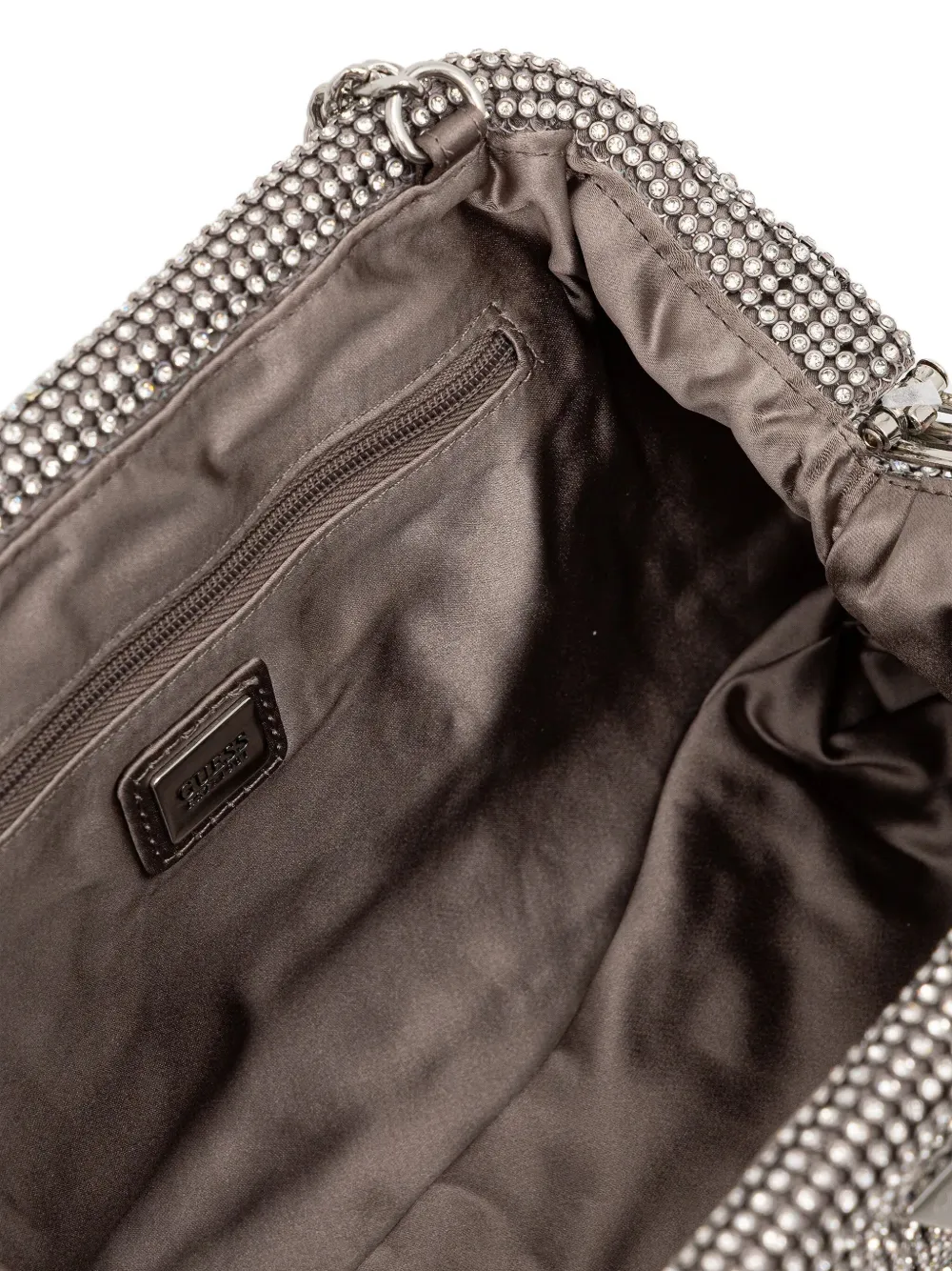 Guess Usa Embellished Chain-strap Clutch Bag In Silver