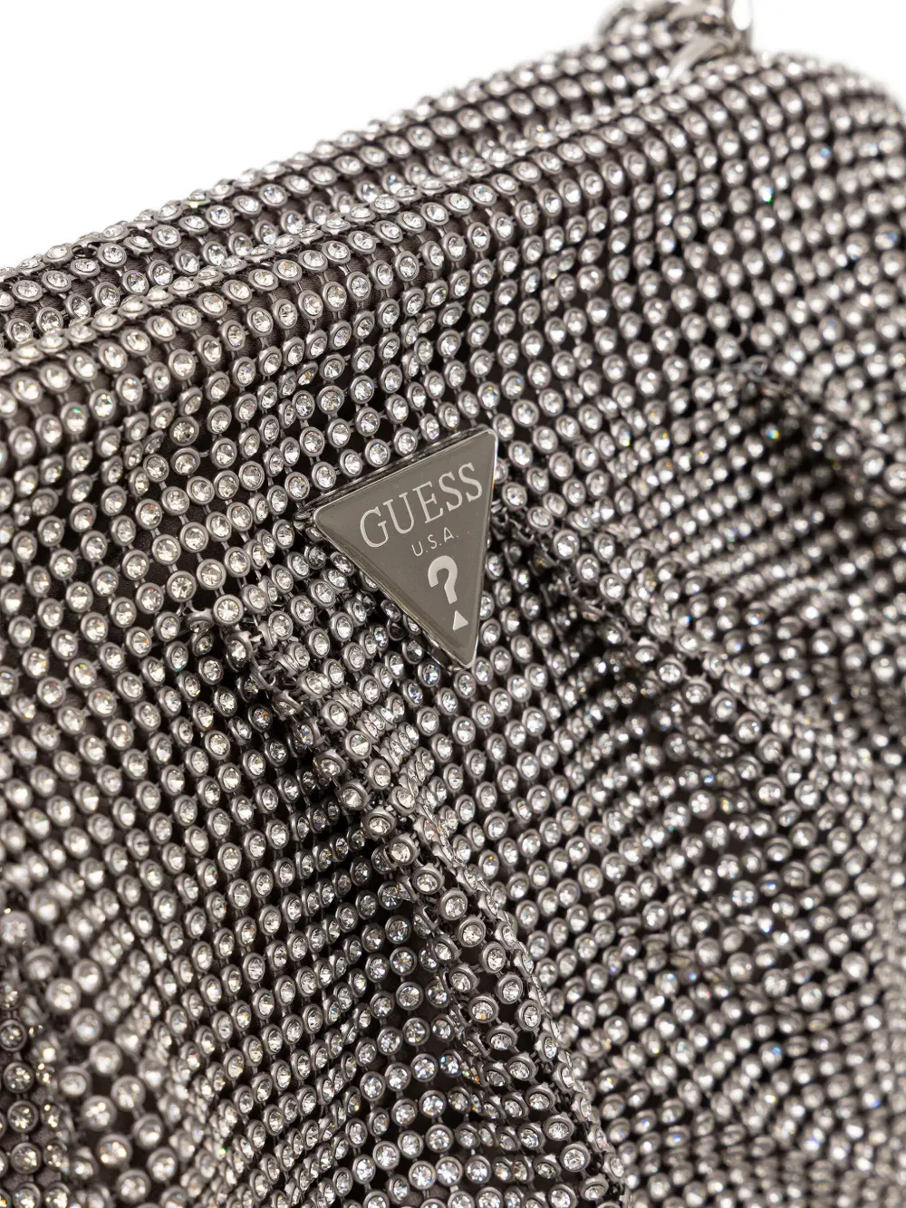 Guess Usa Embellished Chain-strap Clutch Bag In Silver