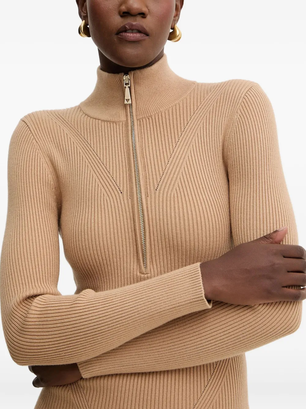 Guess Usa Zip-neck Ribbed Mini Dress In Black