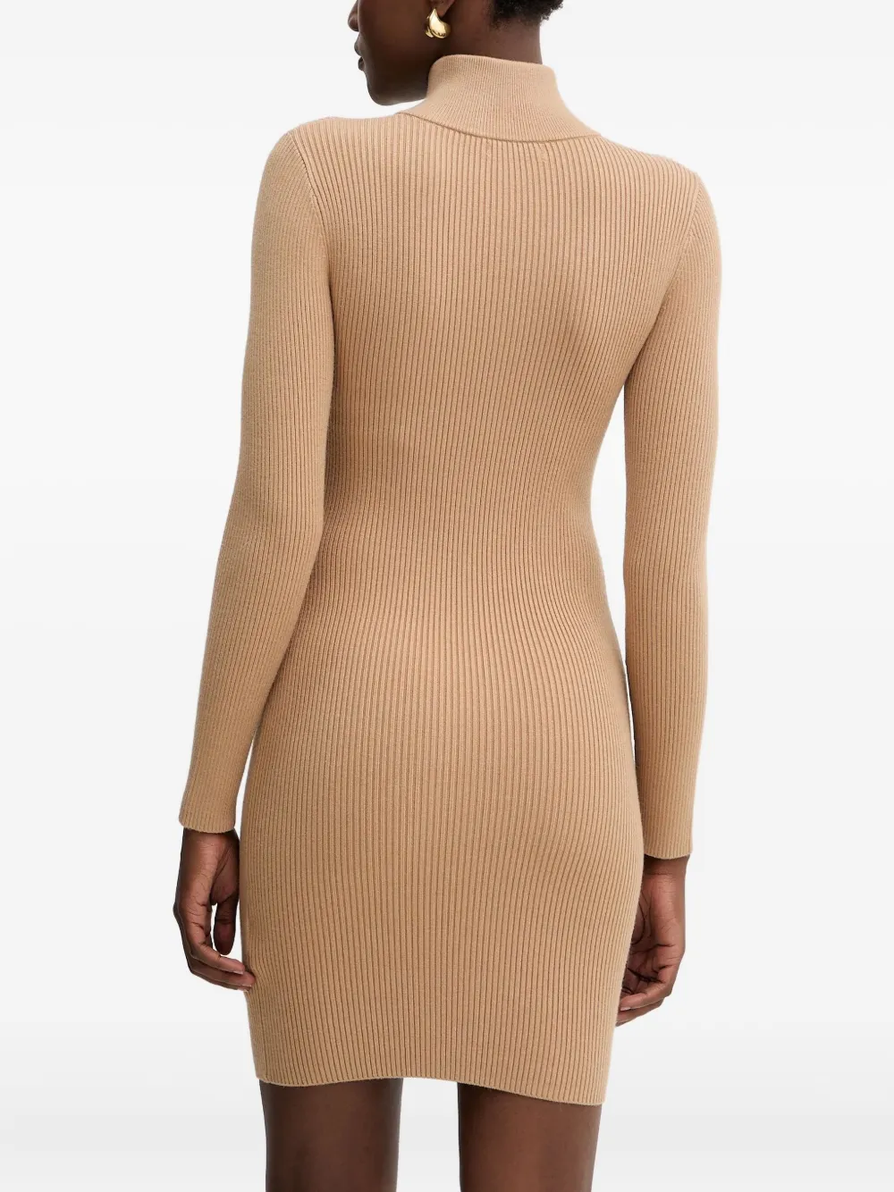 Guess Usa Zip-neck Ribbed Mini Dress In Black