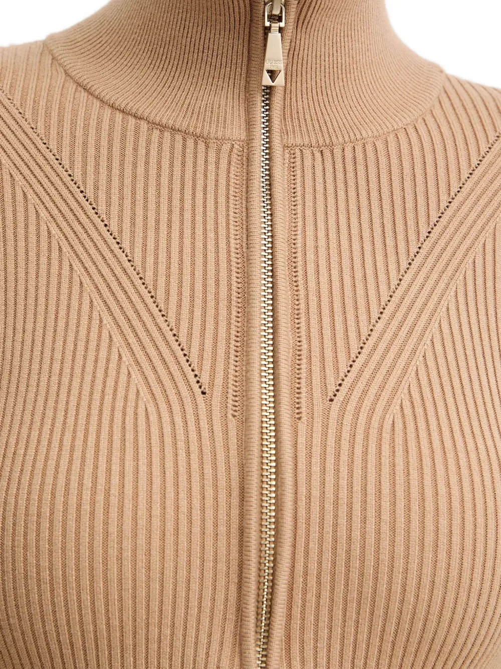 Guess Usa Zip-neck Ribbed Mini Dress In Black