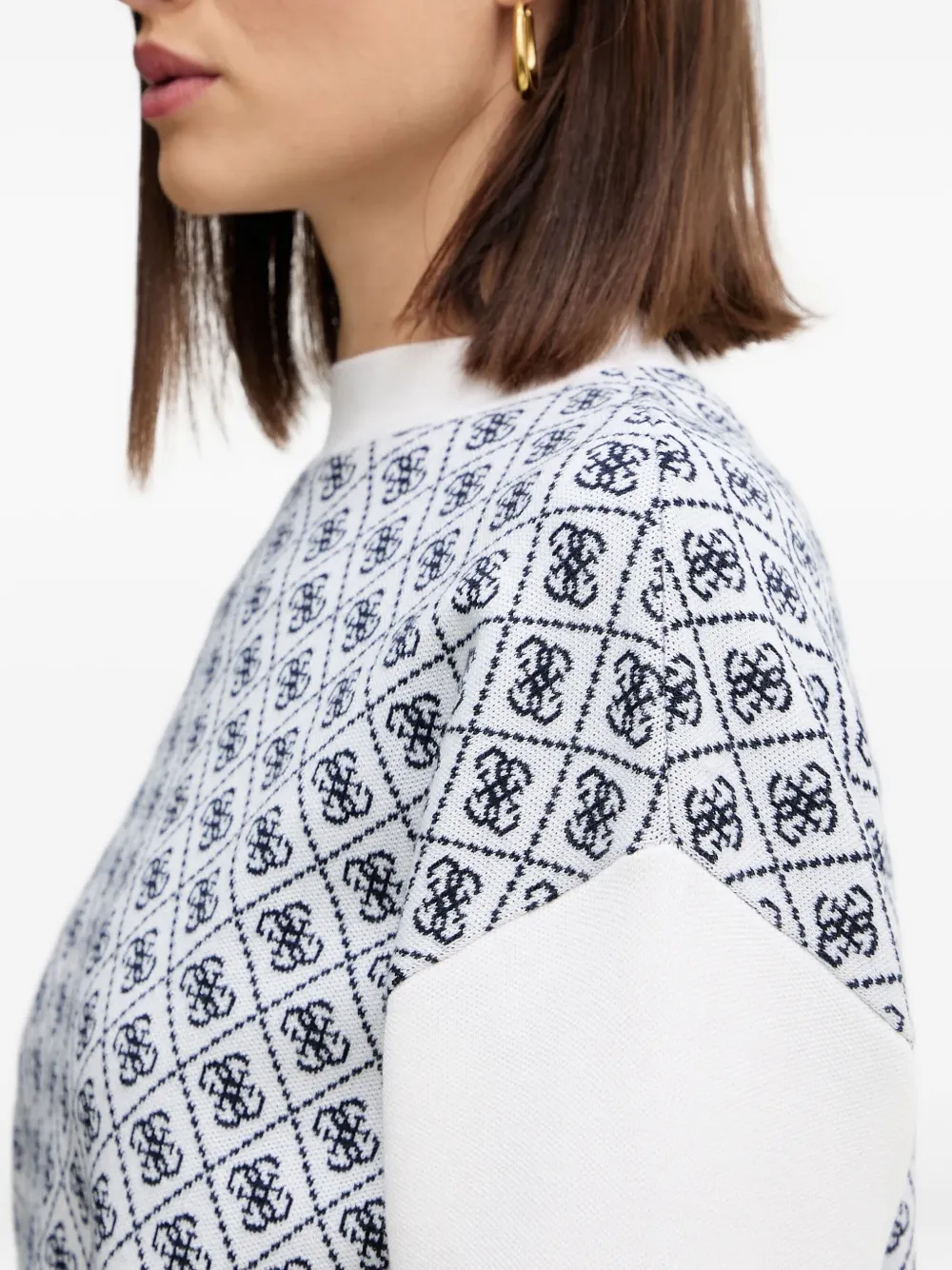 Guess Usa Patterned Long-sleeve Sweater In White