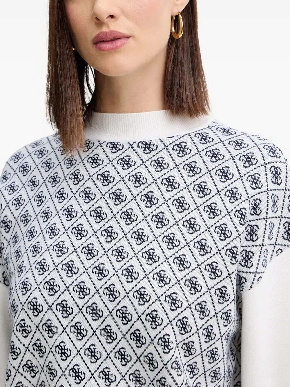 Guess Usa Patterned Long-sleeve Sweater In White