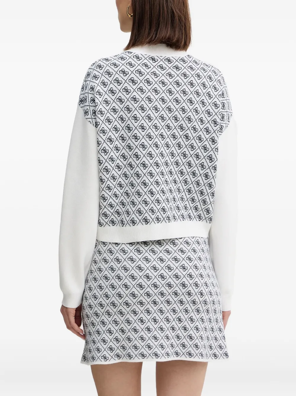 Guess Usa Patterned Long-sleeve Sweater In White