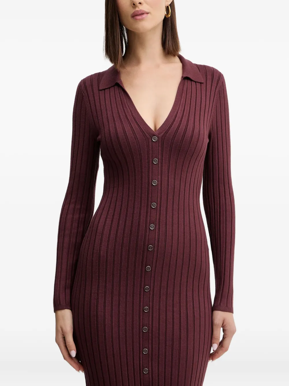 Guess Usa Ribbed-knit Midi Dress In Brown