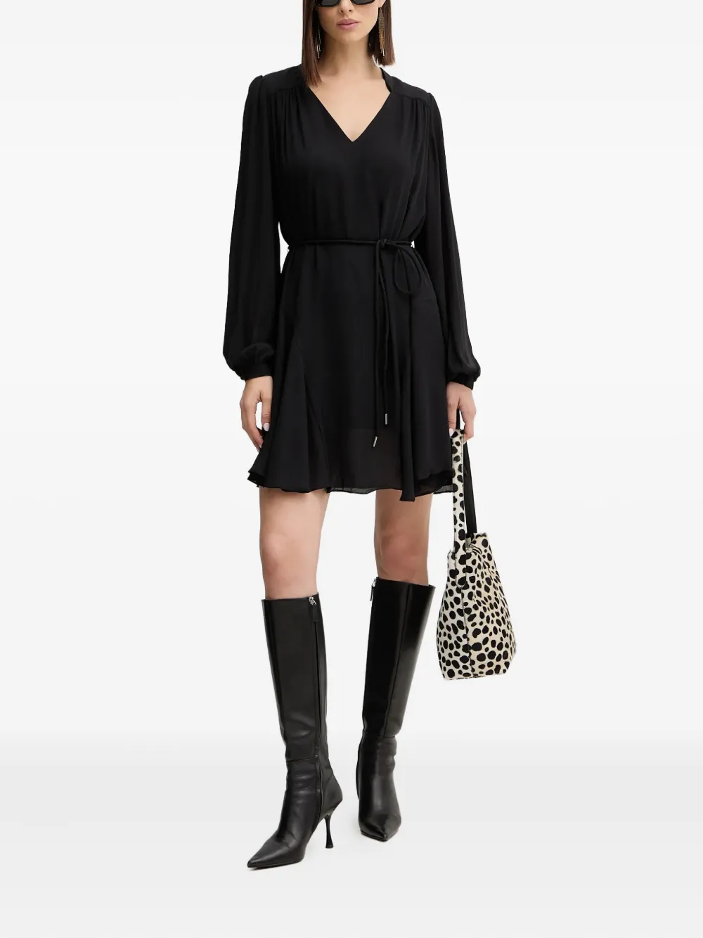 GUESS USA Mini-jurk met V-hals en strik - Zwart