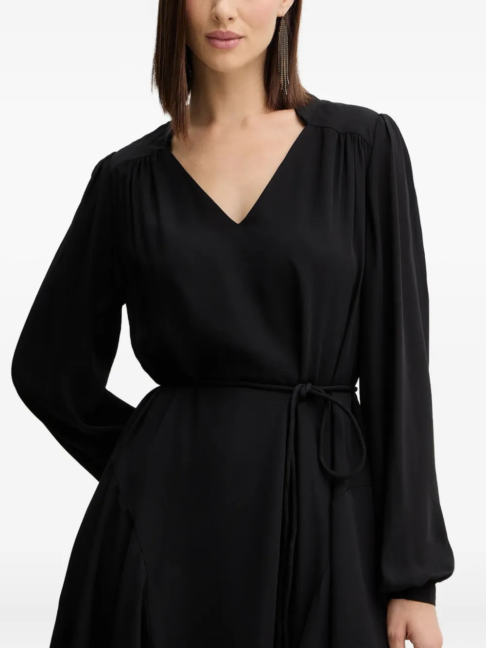 Guess Usa V-neck Tie Mini Dress In Black