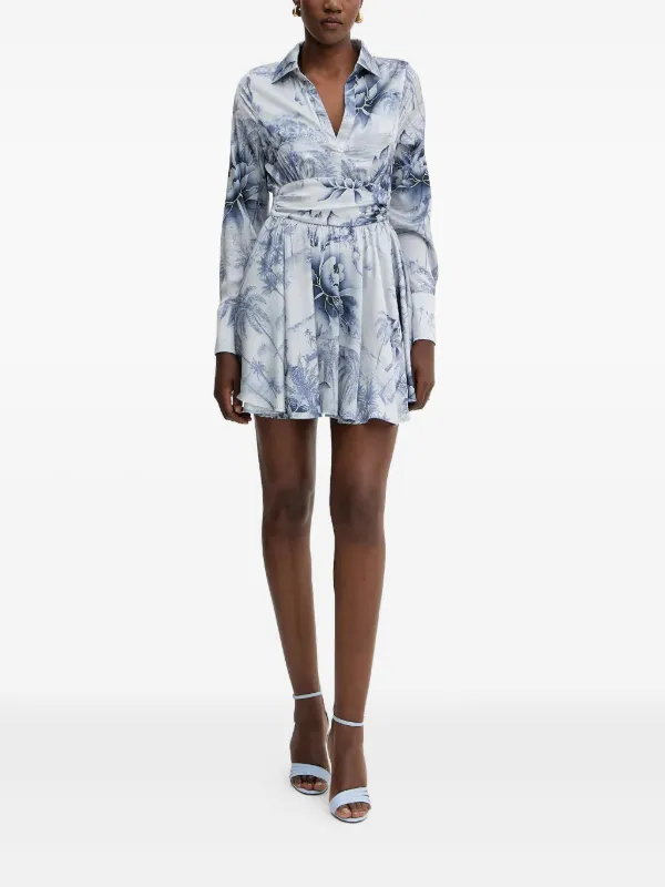 guess floral mini dress GUESS USA Shirred floral-print Mini Dress | Blue