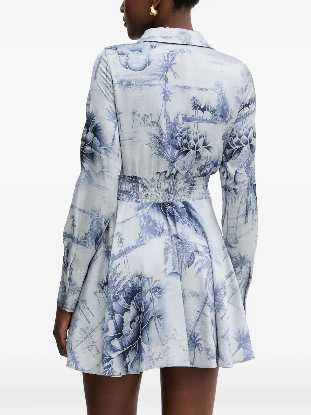 Guess Usa Shirred Floral-print Mini Dress In Blue