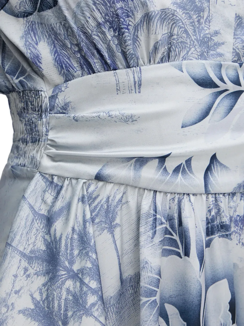 Guess Usa Shirred Floral-print Mini Dress In Blue