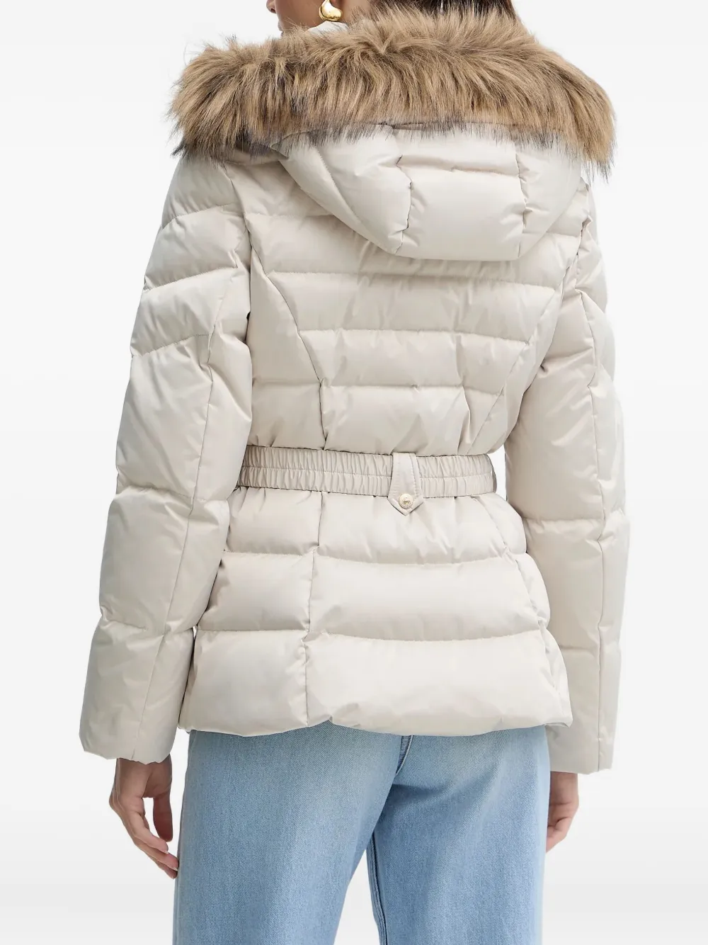 GUESS USA Jack met ceintuur en afwerking van bont Beige