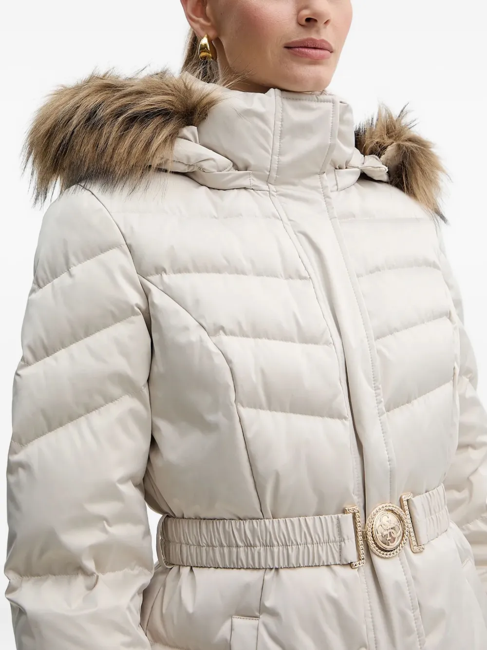 GUESS USA Jack met ceintuur en afwerking van bont Beige