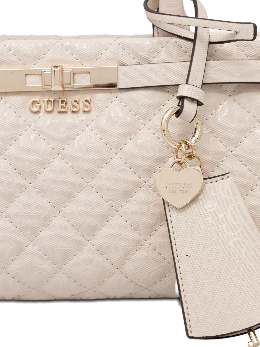 Guess Usa Idra Quilted Heart-charm Tote Bag In Metallic