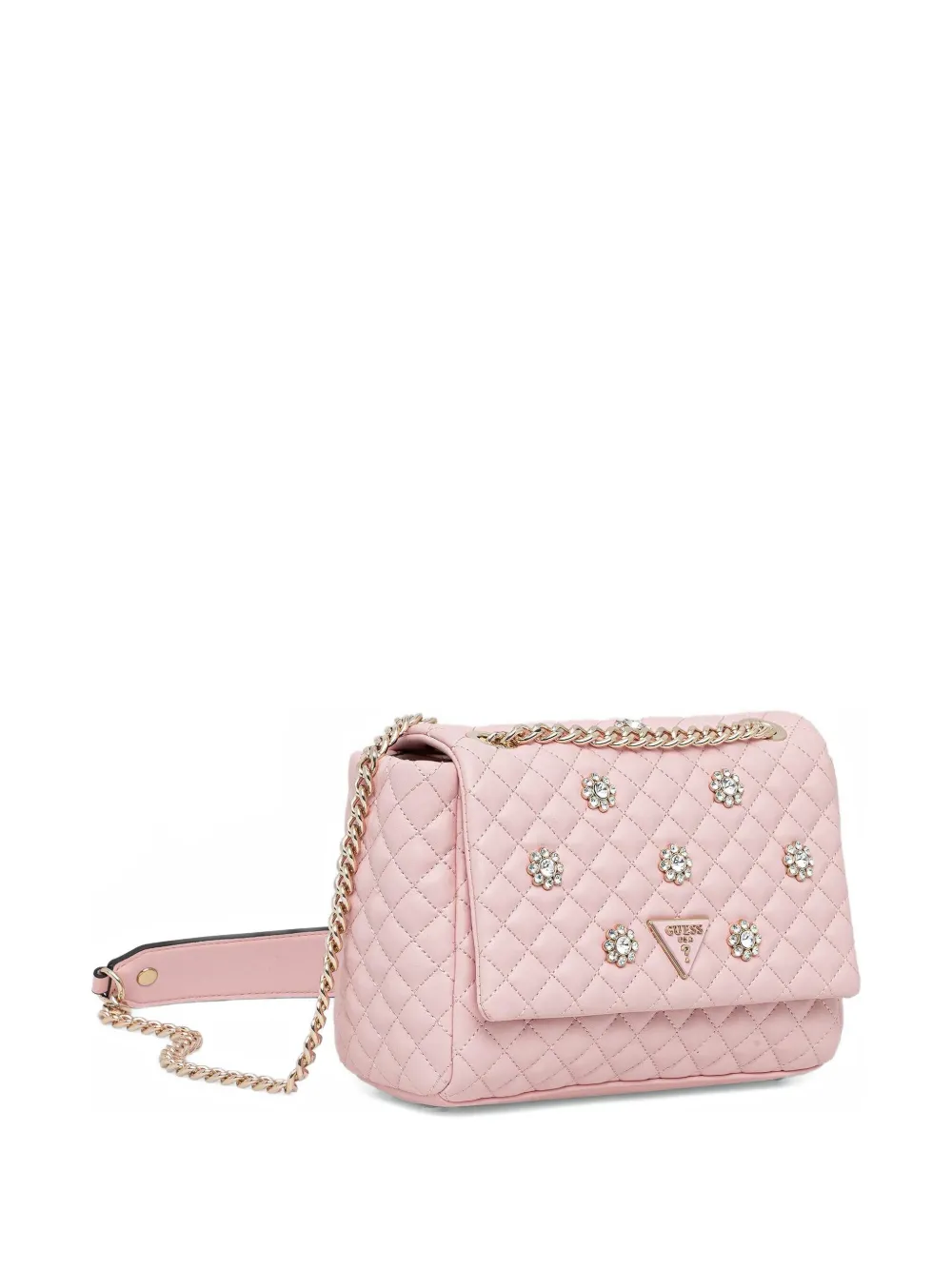 Guess Usa Mini Everlee Quilted Floral-appliqué Cross Body Bag In Pink