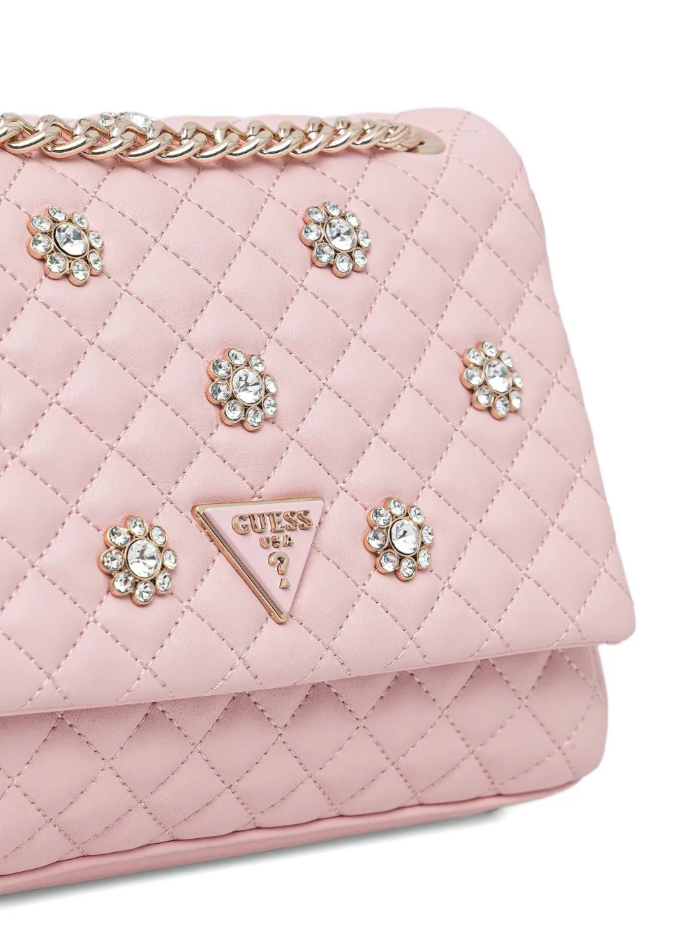 Guess Usa Mini Everlee Quilted Floral-appliqué Cross Body Bag In Pink