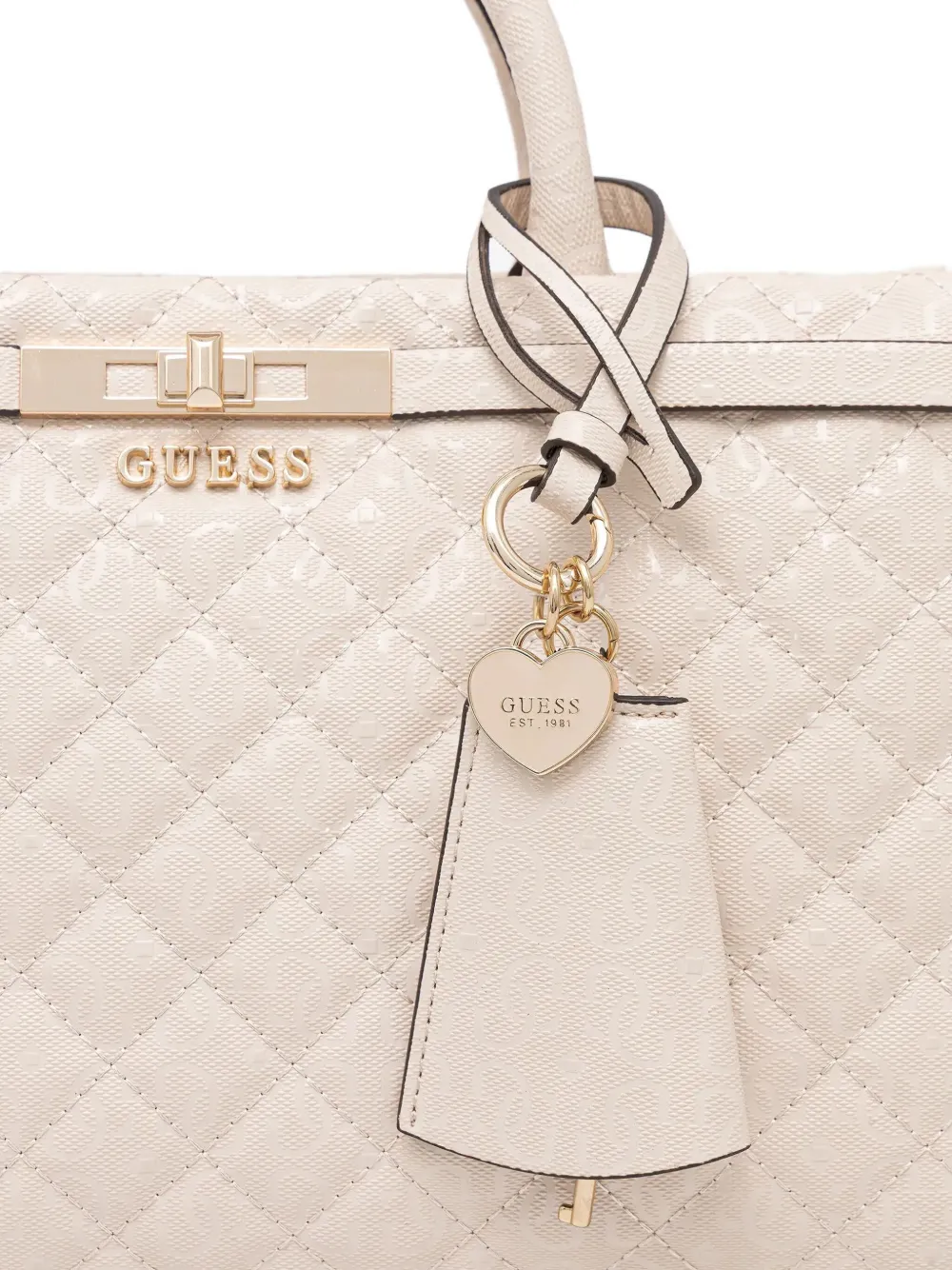 Guess Usa Idra Quilted Charm Tote Bag In Neutral