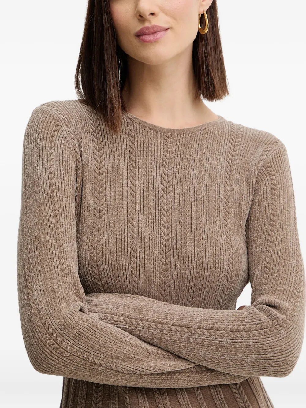 GUESS USA Kabelgebreide mini-jurk met lange mouwen Bruin