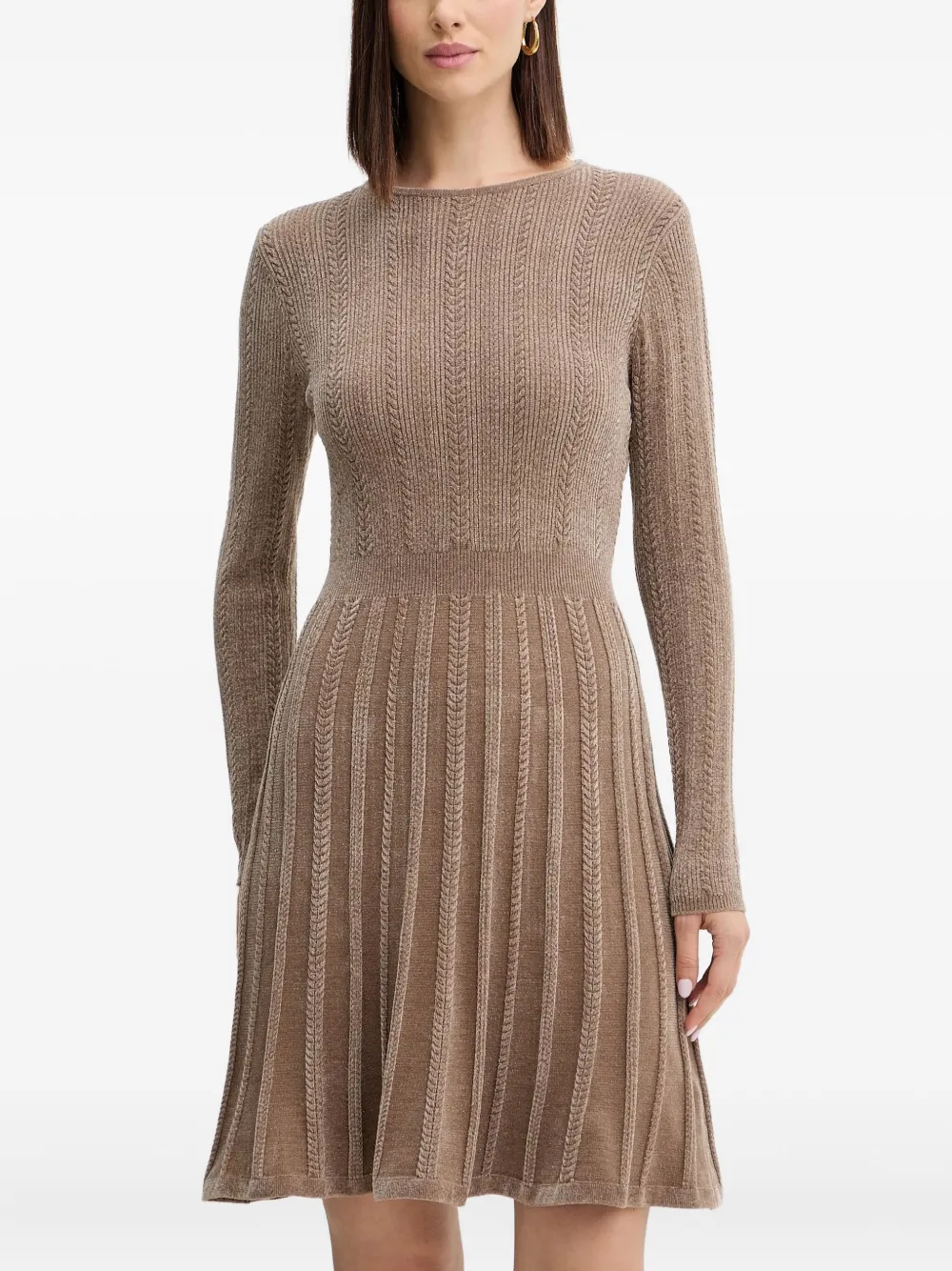 Guess Usa Long-sleeved Cable-knit Mini Dress In Brown
