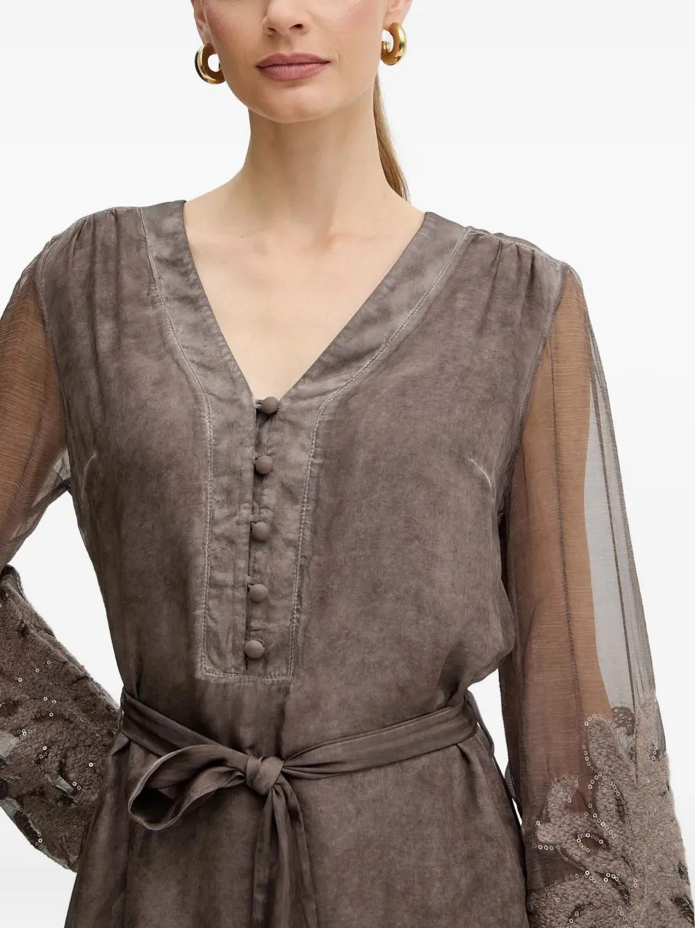 Guess Usa Embroidered Mini Dress In Brown