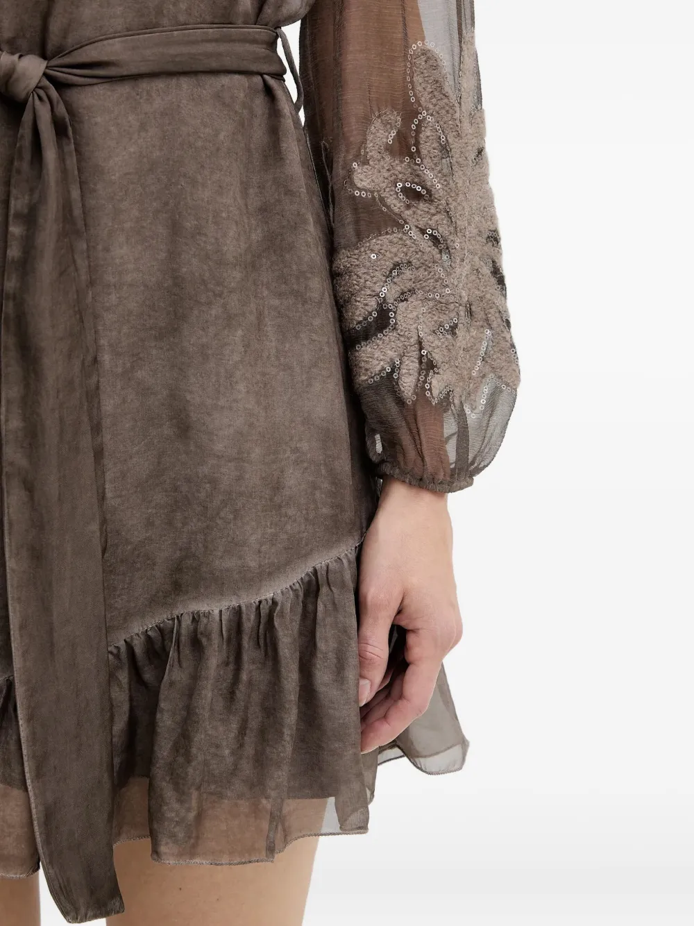 Guess Usa Embroidered Mini Dress In Brown