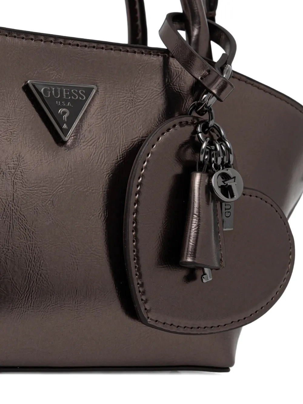 Guess Usa Bolena Charm-detail Tote Bag In Brown