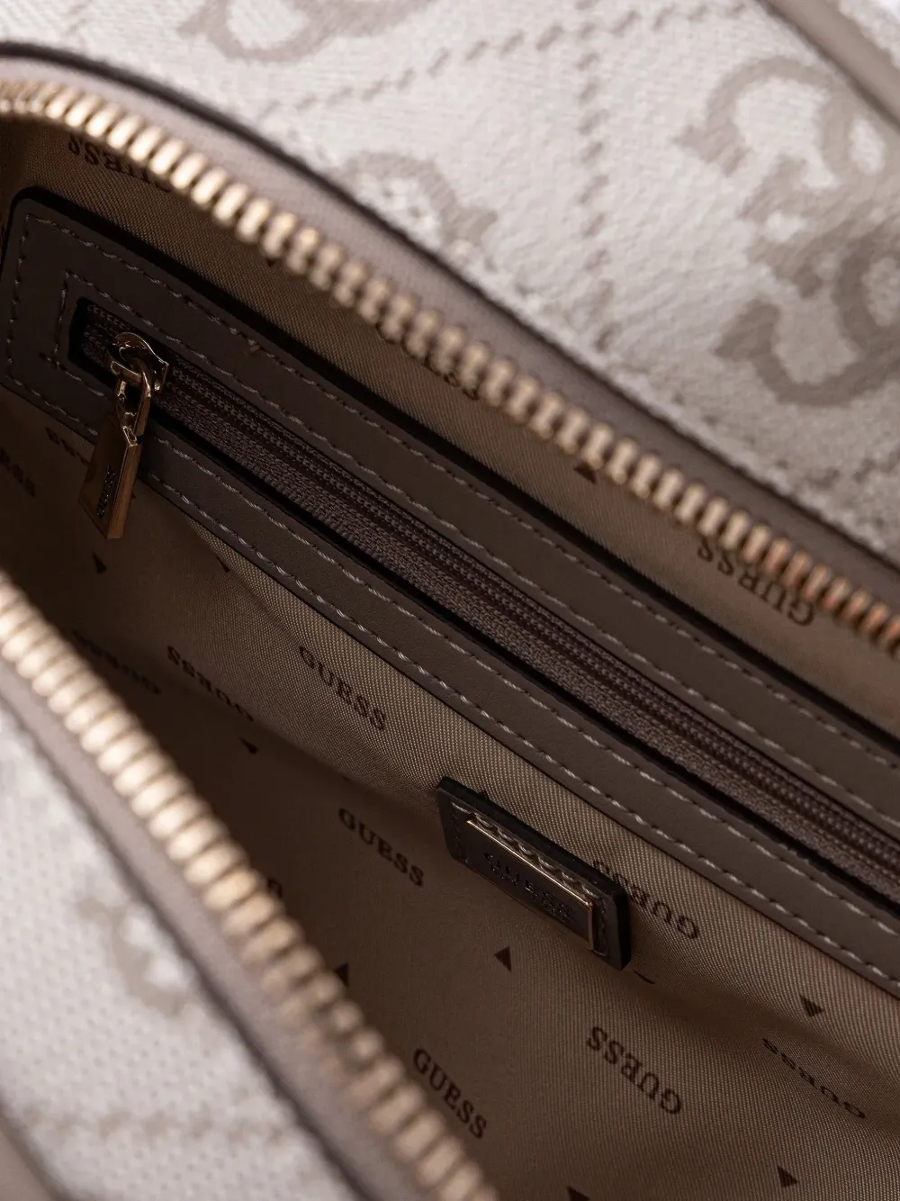 Guess Usa Logo-plaque Patterned Backpack In Neutral