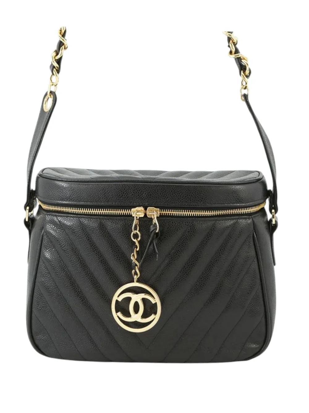 CHANEL Pre-Owned 1989-1991 ココマーク シェブロン キャビア バニティケース ウィズチェーン ショルダーバッグ - CHANEL Pre-Owned 1989-1991 ココマーク シェブロン キャビア バニティケース ウィズチェーン ショルダーバッグ -