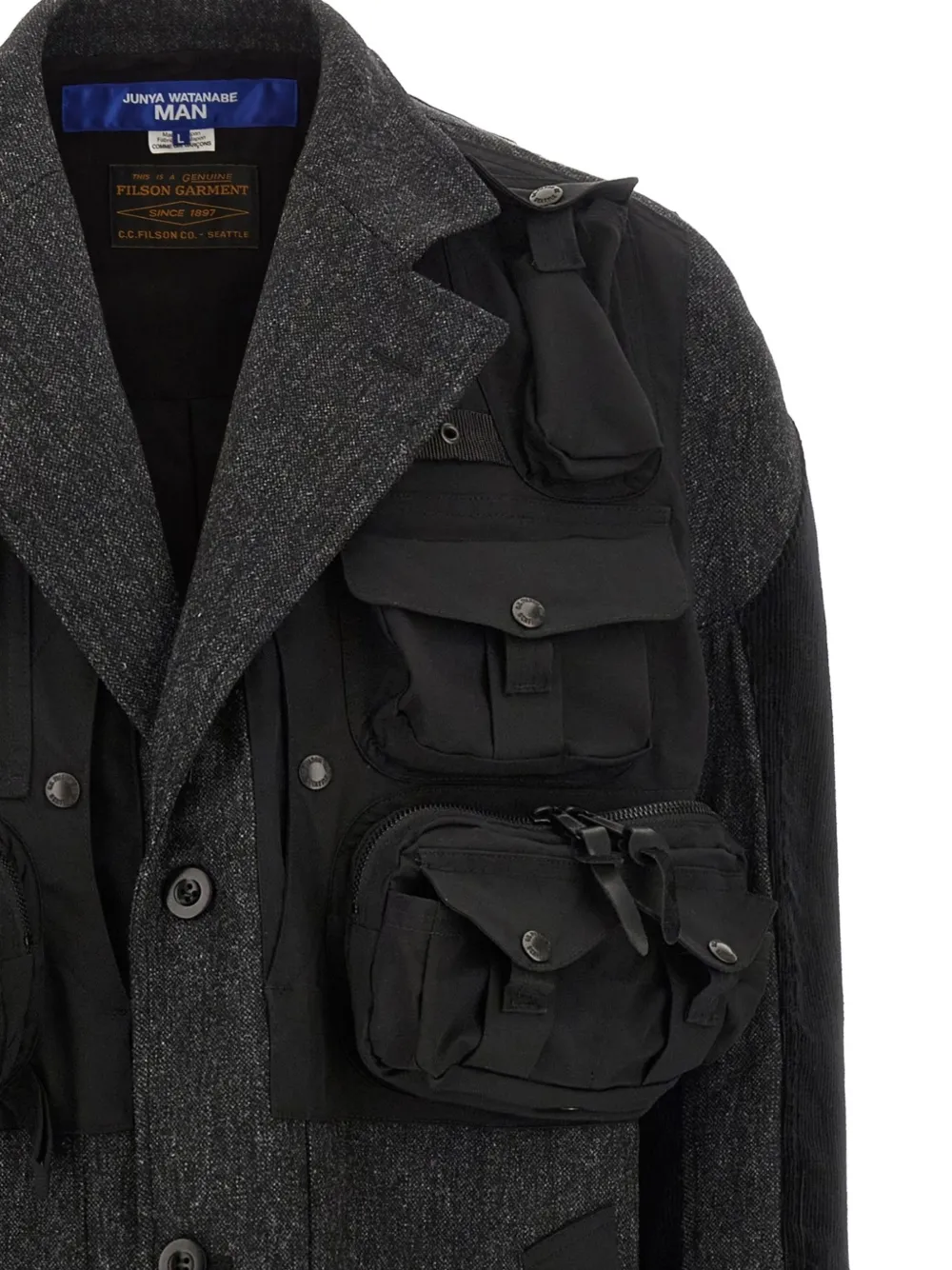 Junya Watanabe Patchwork Coat Featuring Multiple Pockets In Black