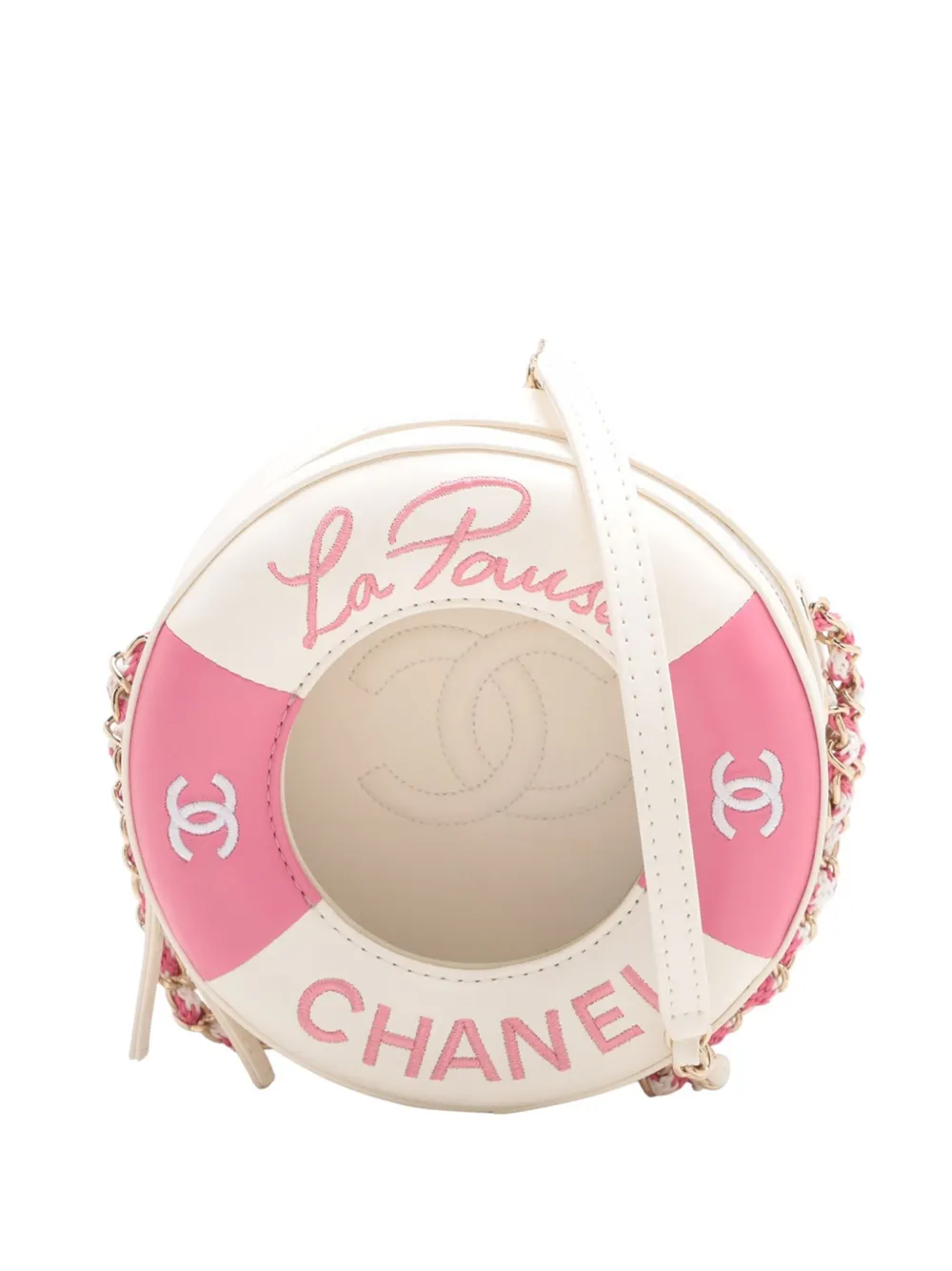 Pre-owned Chanel 2019 Lambskin La Pausa Coco Lifesaver Round Bag Crossbody Bag In White