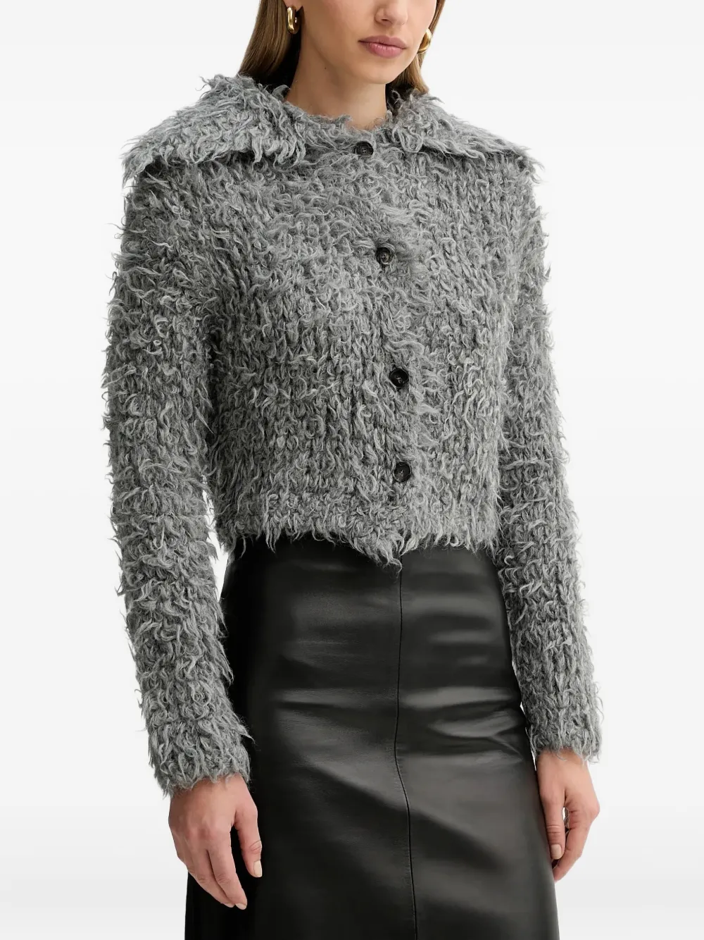 Liviana Conti Zenon Button-up Wide-collar Cardigan In Gray