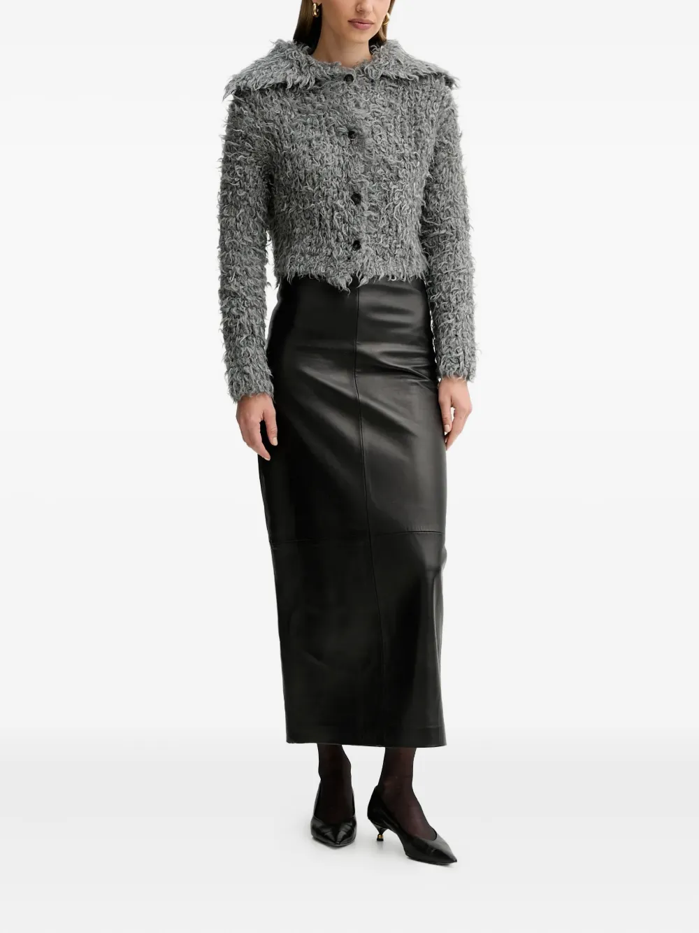 Liviana Conti Zenon Button-up Wide-collar Cardigan In Gray