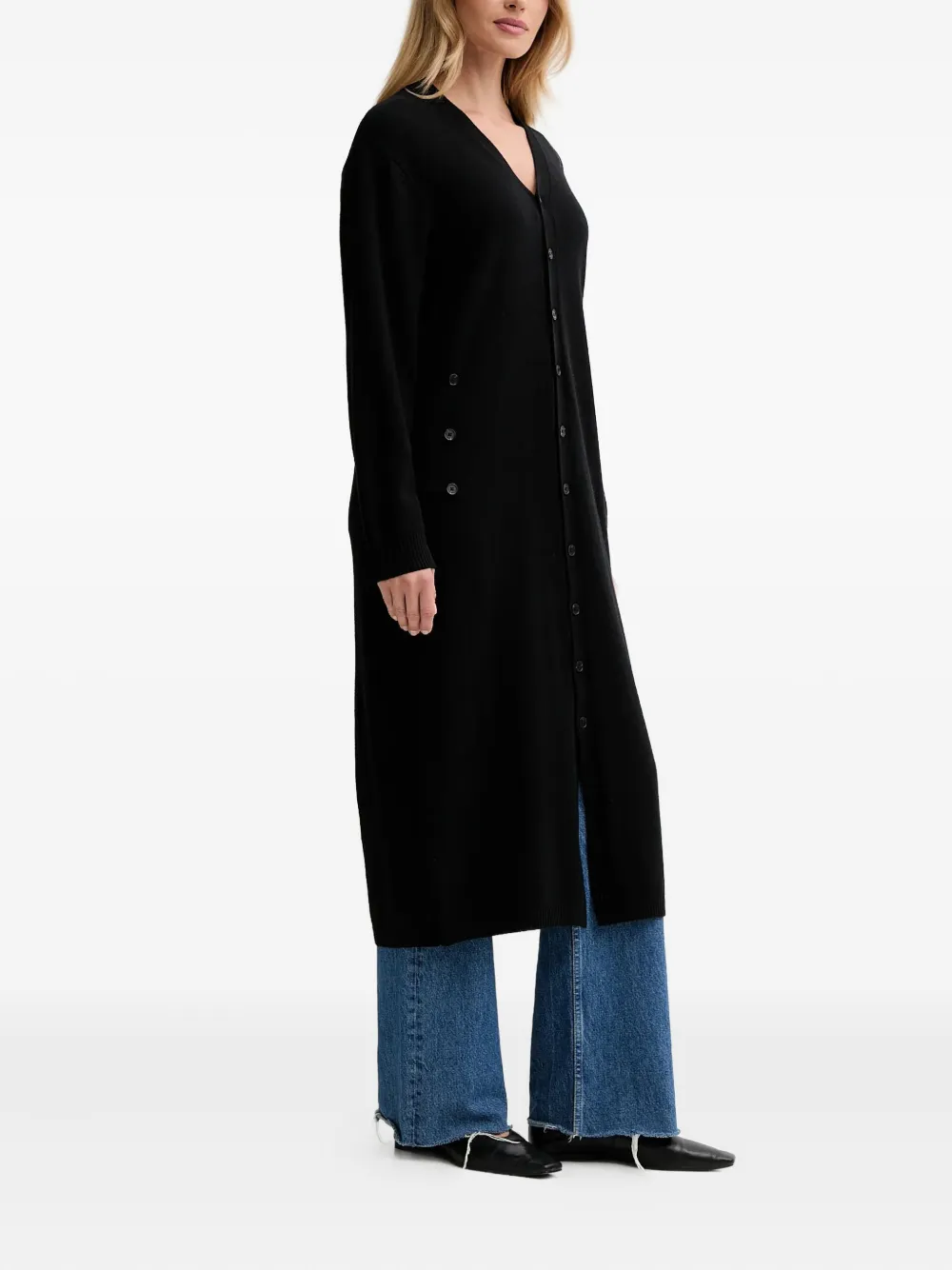  Isabelle Blanche Button-up V-neck Cardi-coat - Black 
