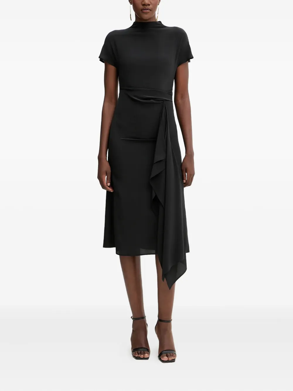 Liviana Conti Abito midi Madleine con collo rialzato e ruches - Nero