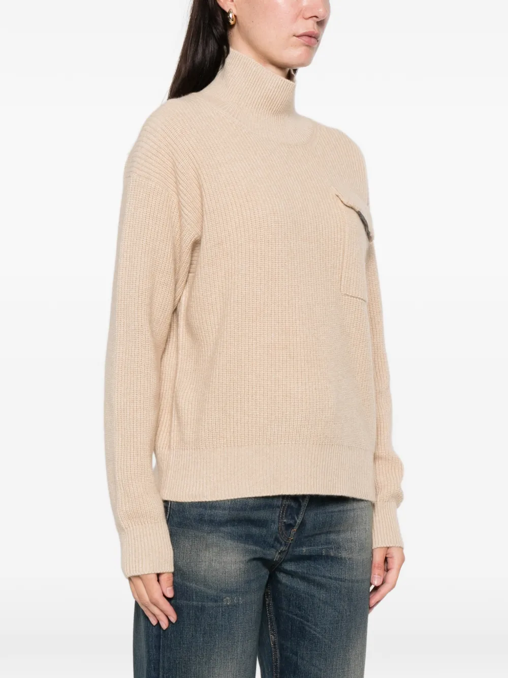 Brunello Cucinelli Ribbed High-neck Sweater In Neutral