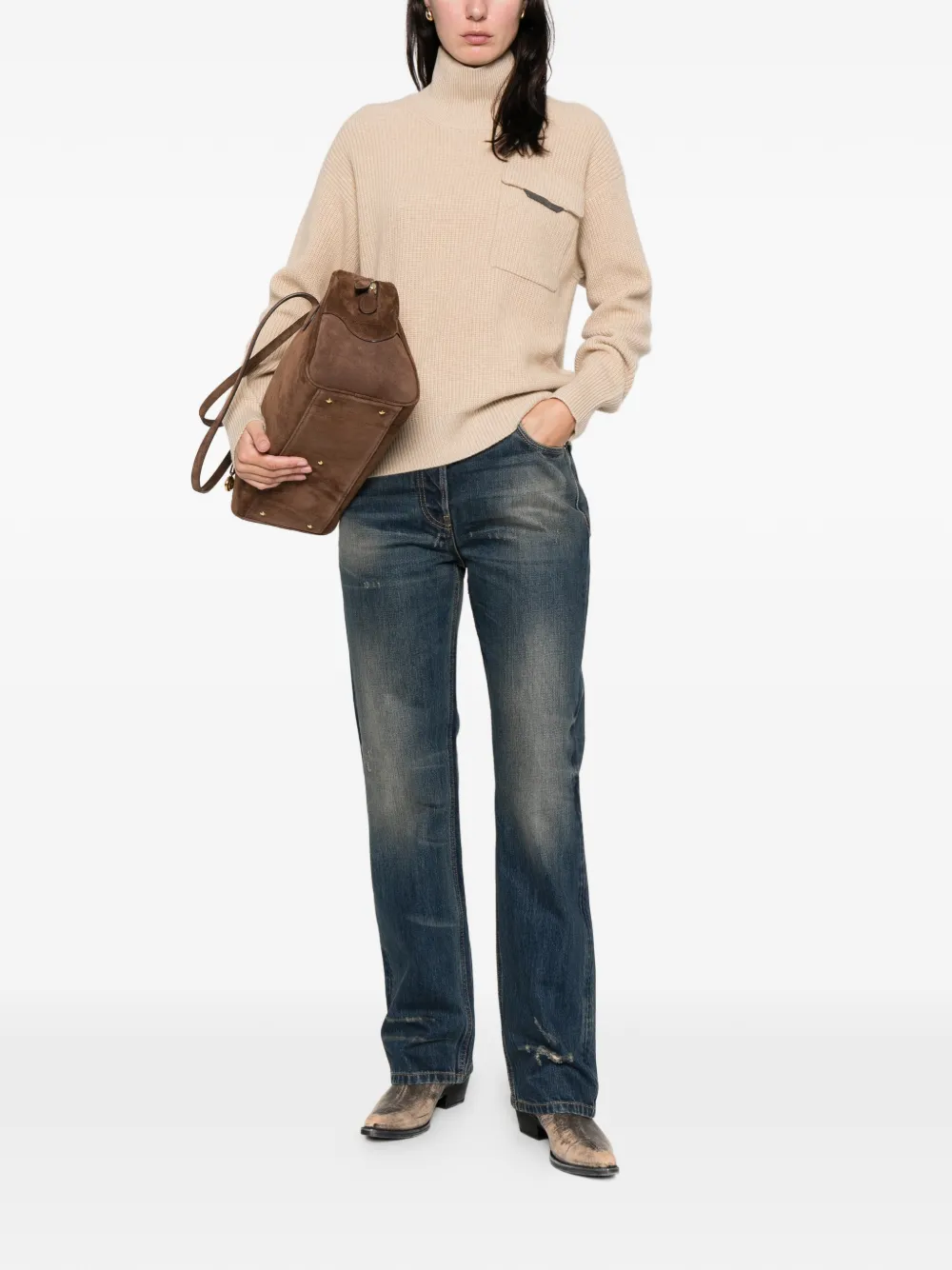 Brunello Cucinelli Ribbed High-neck Sweater In Neutral