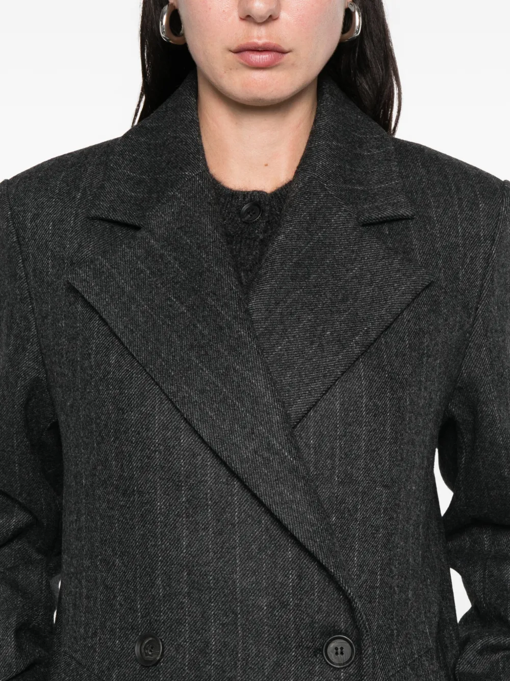 House Of Dagmar Pinstripe Double-breasted Coat In Gray