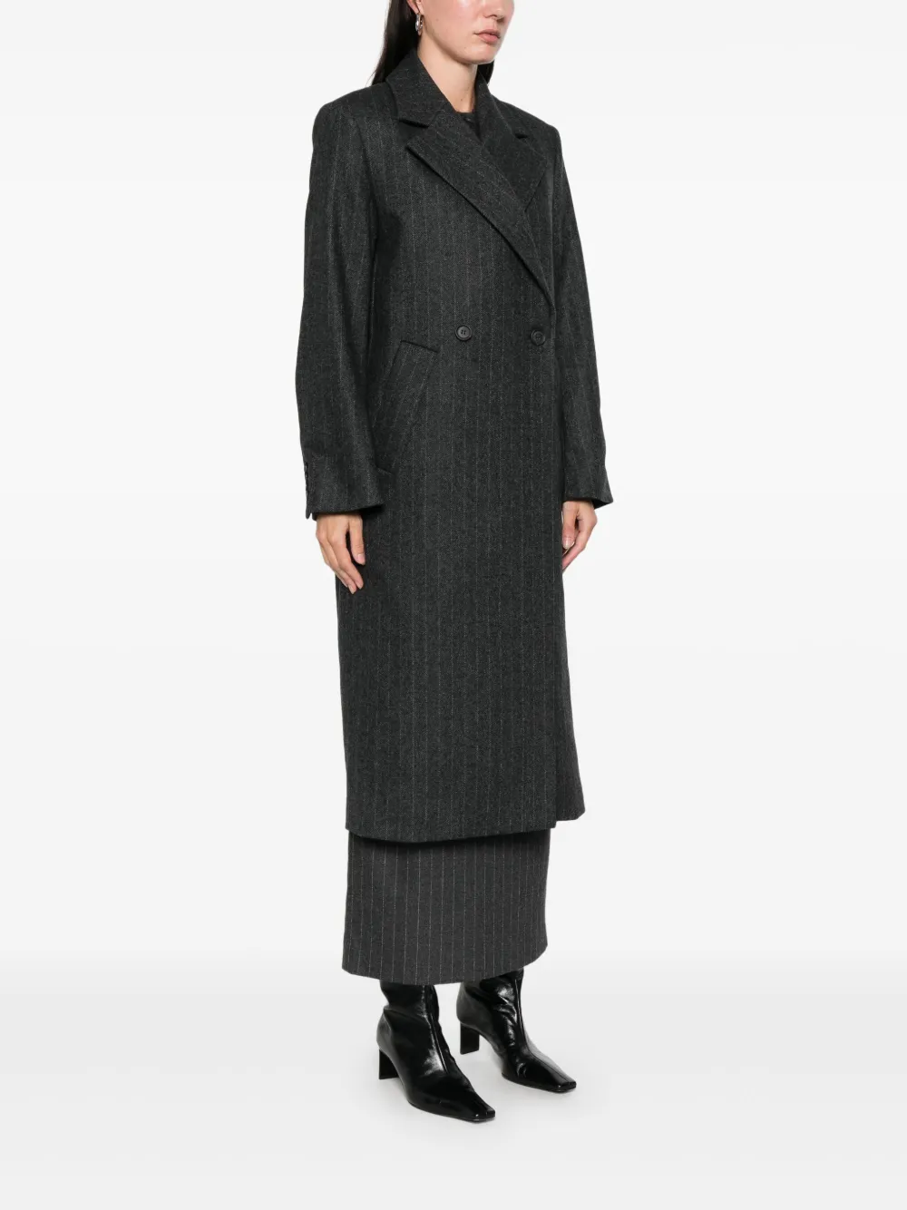 House Of Dagmar Pinstripe Double-breasted Coat In Gray