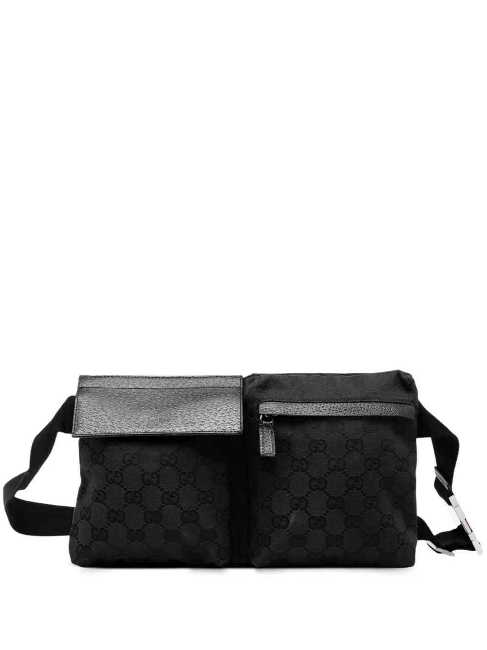 Pre-owned Gucci 2000-2015 Gg Canvas Double Pocket Belt Bag In Black