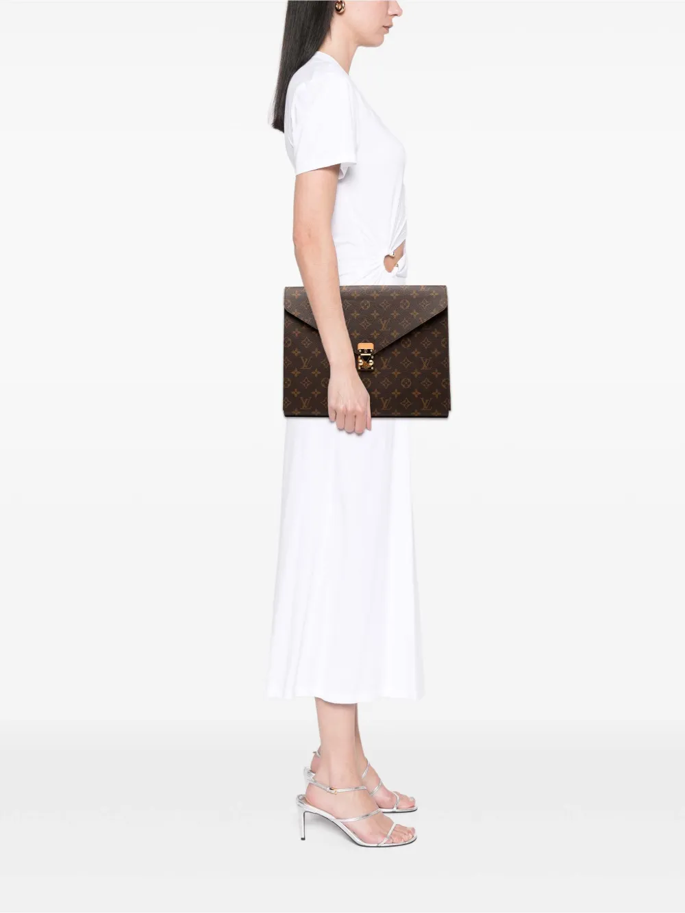 Pre-owned Louis Vuitton 2021-2025 Monogram Mark Folder Clutch Bag In Brown