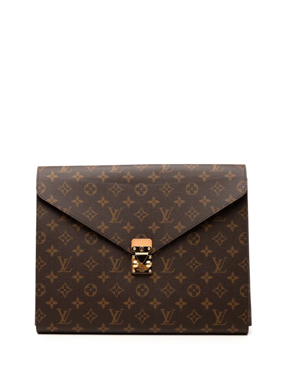 Pre-owned Louis Vuitton 2021-2025 Monogram Mark Folder Clutch Bag In Brown