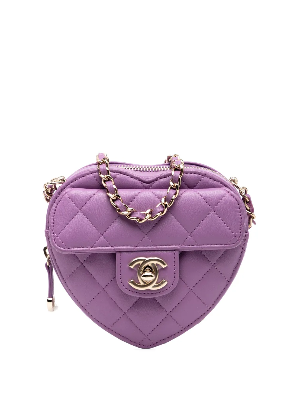 CHANEL Pre-Owned 2021 Mini Lambskin CC in Love Heart crossbody bag | Purple | Image 1