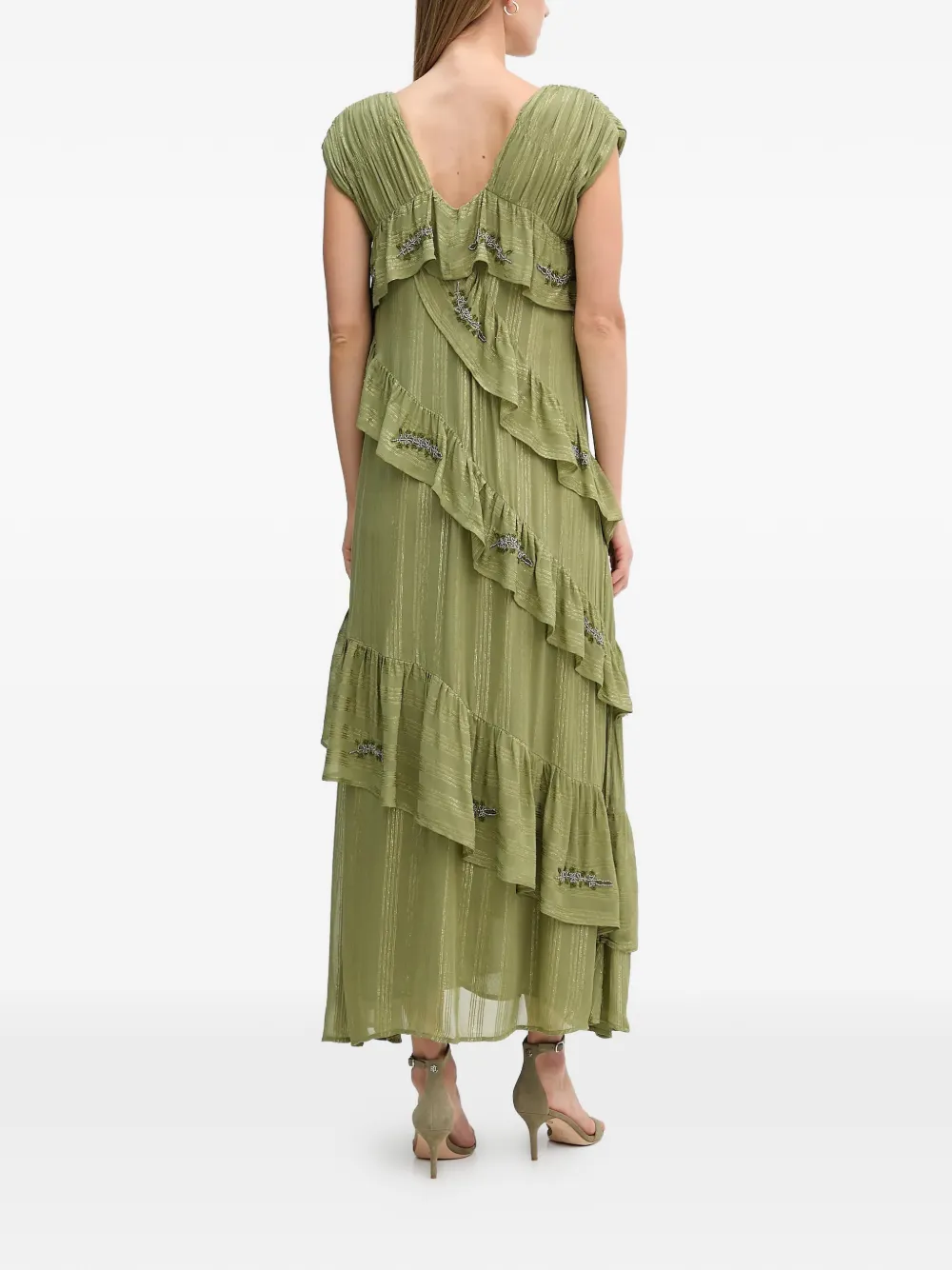  Hoss Intropia Ruffled Embellished Midi Dress - Green 