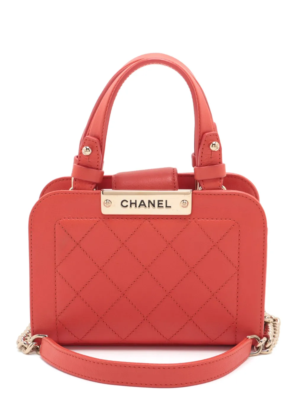 CHANEL Pre-Owned 2016-2017 ミニ カーフスキン ラベル クリック ショッピングトート サッチェルバッグ - レッド CHANEL Pre-Owned 2016-2017 ミニ カーフスキン ラベル クリック ショッピングトート サッチェルバッグ - レッド