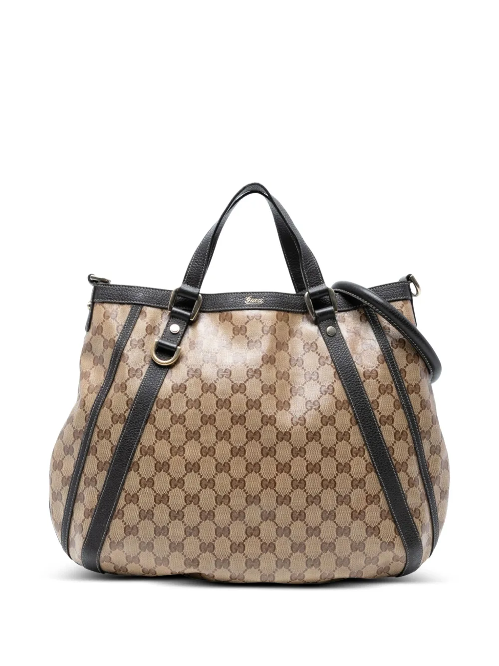 Pre-owned Gucci 2016-2025 Gg Crystal Abbey D Ring Convertible Tote Satchel In Brown