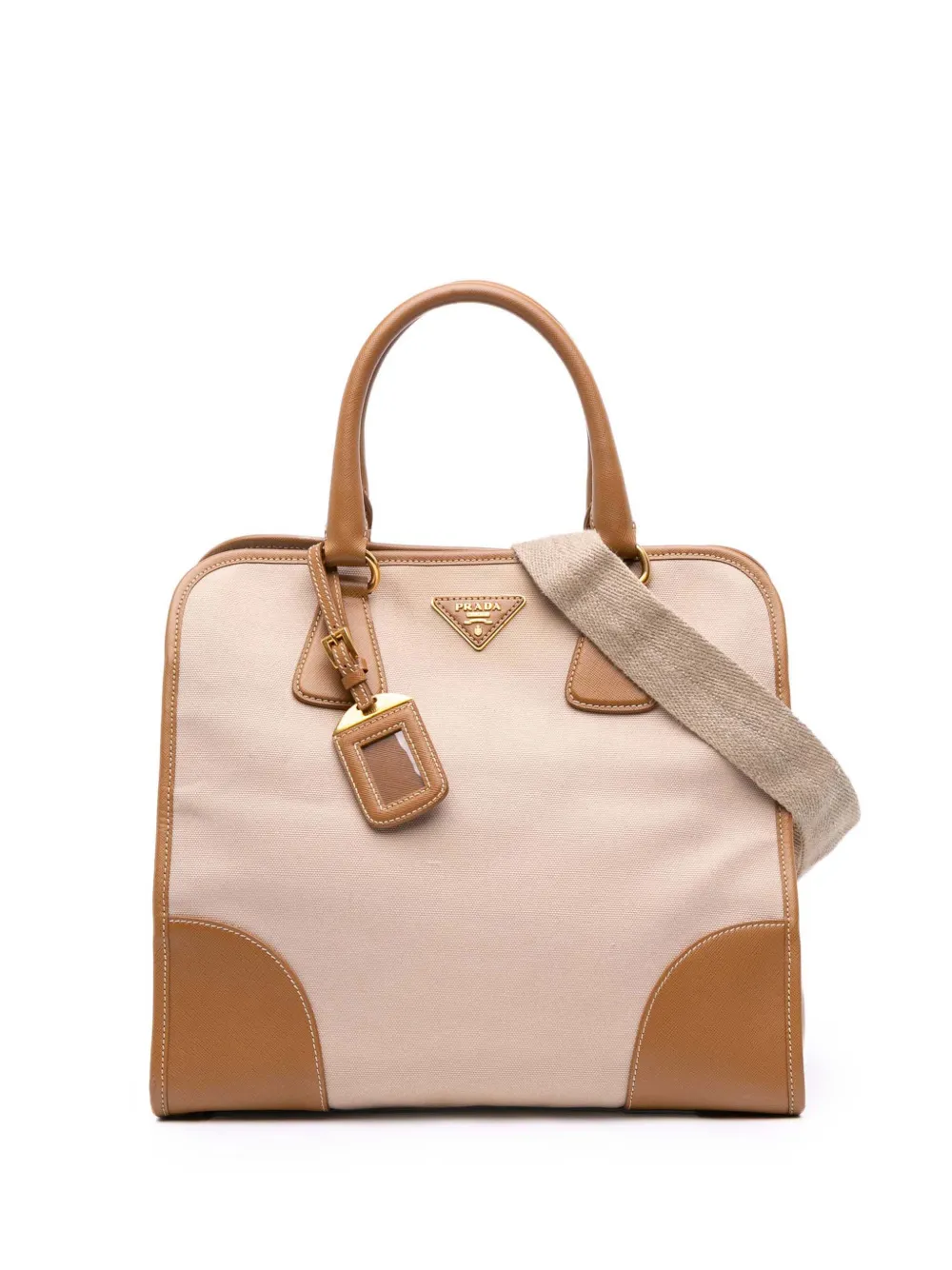 Prada Pre-Owned 2013-2025 Saffiano Trimmed Canvas Canapa satchel | Brown | Image 1