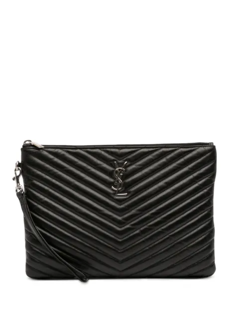 Saint Laurent Pre-Owned 2019 Quilted Chevron Leather Monogram Document Holder clutch bag