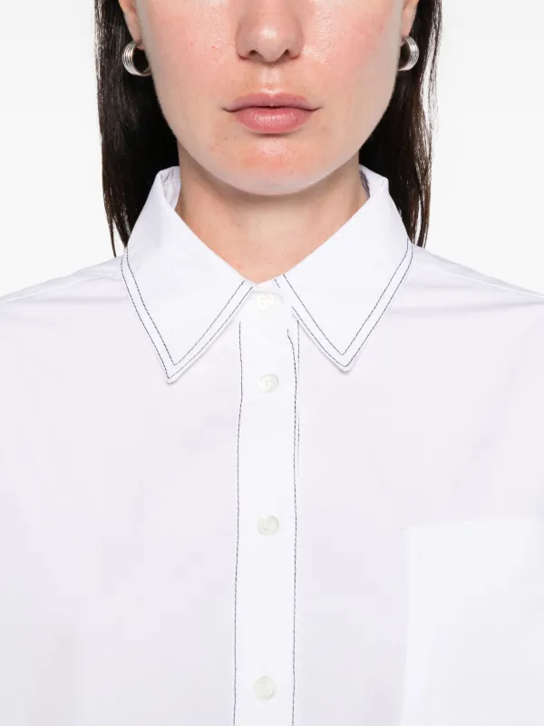 Marni White Poplin Shirt With Cropped Drawstring Hem | White