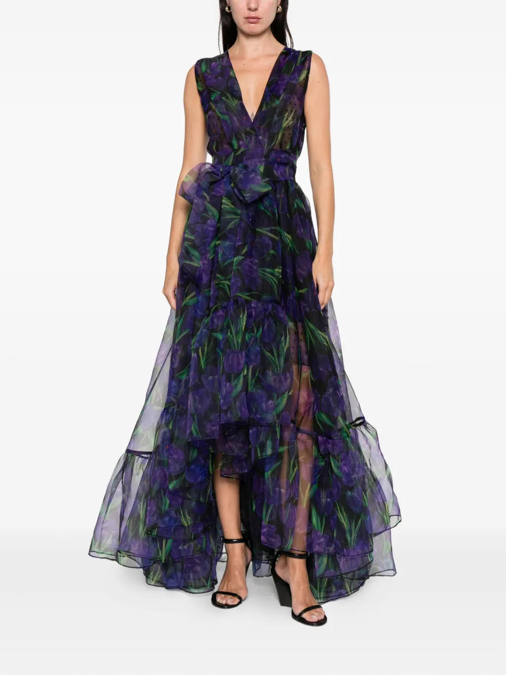 MIAU by Clara Rotescu Coachella jurk met ruches en bloemenprint - Zwart